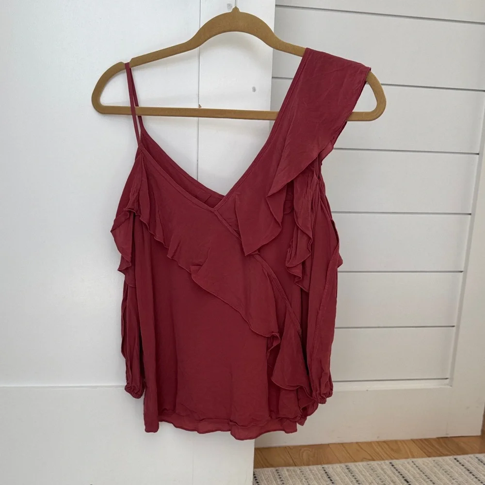 Bailey 44 Deep Red Ruffle Blouse - Picture 2 of 3